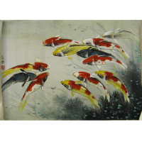 【水墨國畫資深作家 林金櫻】手繪水墨原作 連年有餘 錦鯉畫 錦鯉圖(已裱框)