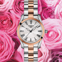 TISSOT天梭 官方授權 T-WAVE簡約經典羅馬腕錶-半玫瑰金 母親節 禮物 30mm/T1122102211301