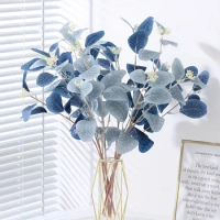 6pcs Faux Eucalyptus Stems - Blue Artificial Greenery Spray with Silver Dollar Seeds for Home Decor, Kitchen, Vase Arrangements
