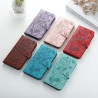 3D Rose Embossed Flip Leather Case For Xiaomi Poco M4 Pro Redmi Note 12 Pro K60 Redmi A1 K40 Pro 9C 9A Phone Book Cover Etui