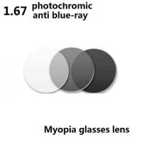 1.67 Aspheric Anti Blue Ray Photochromic Gray Myopia Glasses Lenses EyeWear Resistant Coated Optical Resin Lenses Color Eye Lens