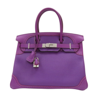 【二手名牌BRAND OFF】HERMES 愛馬仕 紫色 Swift/Togo皮革 Ghillies Birkin 30 柏金包 手提包 R刻 銀扣
