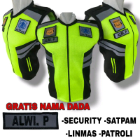 GRATIS NAMA DADA rompi stabilo hitam security, satpam, tebal, jala double mesh,