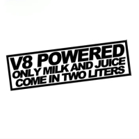 Wholesale V8 Powered Milk Juice 2 Liter Sticker Funny Race Mustang Jdm Drift Decal Words Car Sticker,18cmx7.3cm