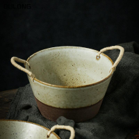 雙耳陶瓷碗湯盆大號家用盛湯碗水煮魚大碗帶耳朵的餐具套裝北歐風