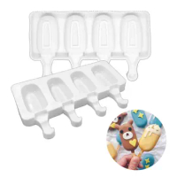 Silicone Ice Cream Molds 4 Cell Ice Cube Tray Food Safe Popsicle Maker DIY Homemade Freezer Ice Lolly Mould Home Kitchen