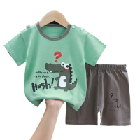 Cartoon Crocodile T-Shirt+Shorts 2-Piece Set Cotton Pajama Kids Baby Boys Girls Summer Casual Tracksuit Clothes Suit 1-6 Years