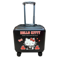 小禮堂 Hello Kitty 16吋超輕量硬殼拉桿行李箱 (黑坐姿蘋果款)