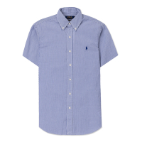 Polo Ralph Lauren RL 熱銷刺繡小馬商務短袖襯衫(CLASSIC FIT)-灰藍白直條紋色