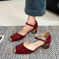 TOP Sepatu Wanita High Heels Strap Platform Croco Korea shoes H5026