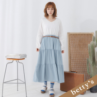 betty’s貝蒂思　 蕾絲拼接腰帶蛋糕洋裝(白色)