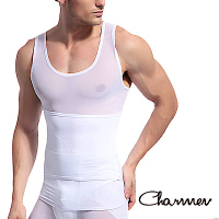 Charmen 高機能三段排扣調整型背心 男性塑身衣 白色