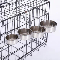 Cat Hanger Cage Cup Stainless Steel Pet Feeding Tools Stationary Dog Bowl Hanging Feeder Dish Travel Food Water Bowls