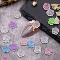 50Pcs 10mm Luminous Camellia Flower Resin Nail Art Patches Appliques DIY Jewelry Earrings Decor Materials Manicure Accessories