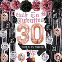 Rip Twenties Birthday Decorations Women 30th Supplies Black Rose Gold Death to My Twenties Banner Sash Balloons Fringe Curtain