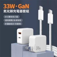 【ANTIAN】33W GaN氮化鎵雙孔折疊充電器 iPhone15 手機平板充電頭 豆腐頭(附Type-C to Type-C充電線)