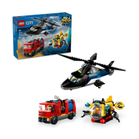 【LEGO 樂高】城市系列 60462 直升機、消防車和潛水艇套裝(交通工具玩具 兒童玩具 積木 禮物)