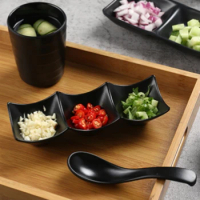 3 Grid Sauce Dish Black ABS Three-compartment Snack Plate For Home Cuisine Seasoning Plate Sushi Soy Dipping Saucer Bowl
