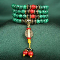 Buddha Stones Tibetan 108 Mala Malachite Beads Bracelet Necklace