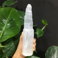 25CM Natural Quartz Crystal Selenite Tower Lamp High Frequency Flash Spiral Gypsum Castle Reiki Healing Rough Stone Mineral