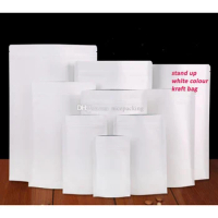 size 130*210mm White Color Kraft paper bag stand up packaging bag for leisure food packaging snack/candy/tea/nuts free shi