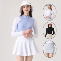 2024 Azureway Women Long Sleeve Golf T-shirt Sports Sunscreen Quick Drying Tops Ladies High Waist Short Skirt Slim Skort Suit