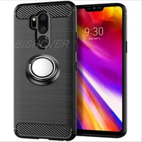 Luxury Brushed Carbon Fiber Phone Case For LG G7 One Plus ThinQ Q9 One X5 LMQ910UM Magnetic Ring Holder Cover Case
