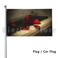 Sonata In Roses Outdoor Decor Flag Car Flag Vintage Piano Keys Dark Red Roses Petals Beethoven Moonlight Sonata
