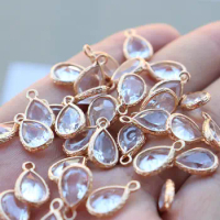 20pcs KC Gold Plated 7x10mm Faceted Quality Glass Crystal Drops Teardrop Pendant Charms DIY Trendy Bracelet Earrings Making