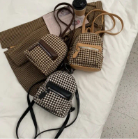 BAGSTORE31 G2895  TAS RANSEL MINI BAG WANITA IMPORT MOTIF HOUNDSTOOTH FASHION KOREA STYLE 1KG MUAT 3