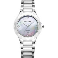 【RHYTHM 麗聲】簡約晶鑽陶瓷女錶-珍珠貝x銀/38mm(F1205T01)