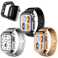 Metal Strap+TPU Protector Case For Apple Watch 45mm 44 41 40/38 Ultra 2 49mm Stainless Steel Band For Iwatch series 3 5 6 se 7
