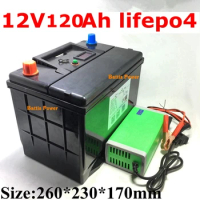 Lifepo4 12V 120AH battery BMS 4S 12.8V Battery for Solar Energy System inverter Boats Mobile radio robot UPS +10A Charger