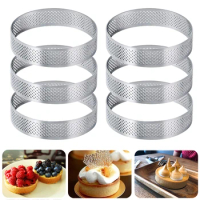 1/4/6Pcs Circular Tart Ring Stainless Steel Tartlet Mold Perforated Fruit Pie Quiche Cake Mousse Mold Kitchen Pastry Baking Mold