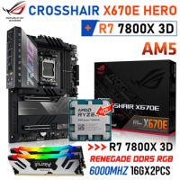 AM5 ASUS ROG CROSSHAIR X670E HERO Motherboard R7 7800X3D CPU Processor KINGSTON RAM DDR5 6000MHz RGB New Combo