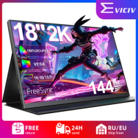 EVICIV 18" 2K 144Hz Portable Gaming Monitor 2560x1600 QHD 100% DCI-P3 AMD FreeSync HDR Mobile Display Support VESA Type-C HDMI