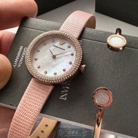 【EMPORIO ARMANI】ARMANI手錶型號AR00058(貝母錶面玫瑰金錶殼粉紅真皮皮革錶帶款)