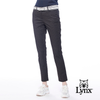 【Lynx Golf】korea女款滿版Lynx字樣印花造型D型環設計平口休閒長褲-卡其色