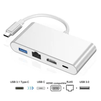 Type C to HDMI-compatible 4K Gigabit Ethernet Lan RJ45 USB C PD USB 3.0 Adapter OTG Hub for MacBook Samsung S8/S9 Dex Huawei