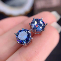 YULEM Super Flash 2ct Blue Moissanite Earrings Passed The Diamond Test S925 Silver Jewelry Wedding Party Birthday Gift