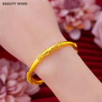 網紅同款樹葉越南沙金手鐲女士黃金色鐲子久不掉色實心手環首飾品