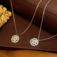 韓版新款四顆愛心可打開四葉草鈦鋼項鏈女鑲鉆高檔兩戴鎖骨鏈飾品
