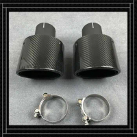 2 PCS Glossy Black Carbon Fiber Matte Stainless Steel Muffler Tip Car Universal For Akrapovic Exhaust Pipe Oval Shape Nozzles