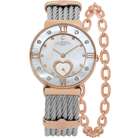 【CHARRIOL 夏利豪】魅力激情心型白珍珠母貝鑽石腕錶/玫瑰金 30mm(ST30PD.560.058)