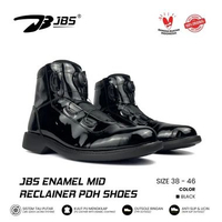 NEO Sepatu PDH Enamel Mid Pria Polri TNI Satpam Security Dinas Tali Hitam Mengkilap 44 Tali Putar