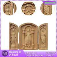 [จัดส่งทันที] BBESTLIFE Triptych Statue Religious Statue Crafts Catholic Wooden Statue Collectible F