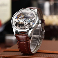AILANG Fashion Skeleton Men Mechanical Watch Luxury Personalized Transparent Dial Design Leather Strap 30M Waterproof Reloj 8625