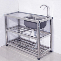 廚房不銹鋼水槽單盆洗碗池洗菜盆加厚一體成形簡易帶支架平台家用