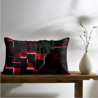 Red and Black Modern Geometric Square Pillow Shams Set of 2 Black Red Digital Dimensional Square Shaped Cubes Pillow Covers