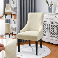 Solid Sloping Dining Chair Cover High Back Stretch Armchair Cover Elastic Accent Living Room Seat Covers Office Hotel Wedding